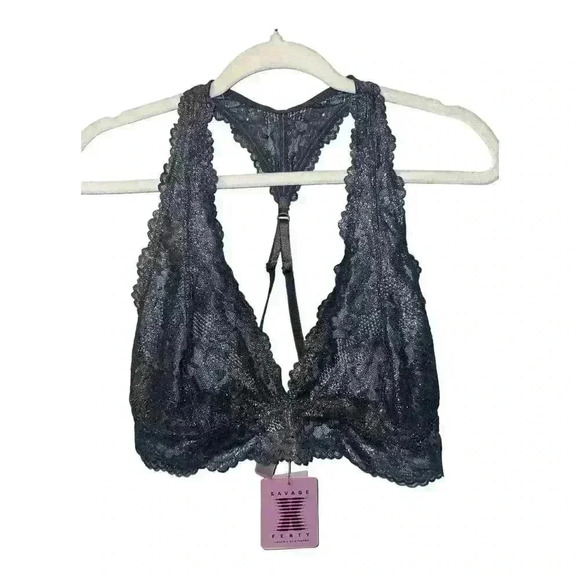Savage X Fenty Shimmer Floral Lace Racerback Bralette, Large - Picture 1 of 6